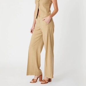 Level 99 Tallulah Wide Leg Linen lyocell Trousers Pants in Sandcastle Khaki 31